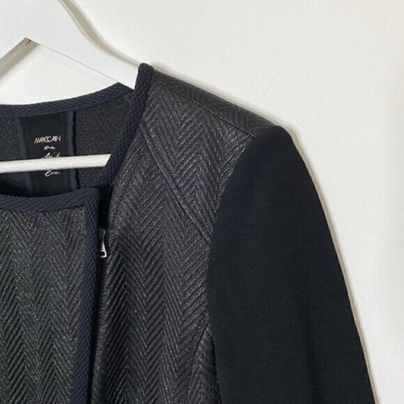Marc Cain Black Metallic Herringbone Knit Full Zip Blazer - Picture 4 of 8